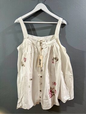 Cream Floral Button-Front Sleeveless Tunic